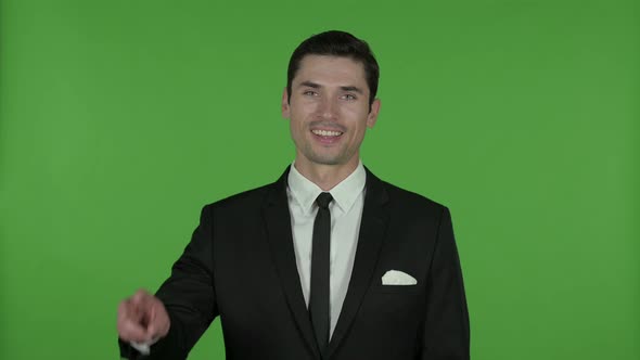 Businessman Showing Victory Sign, Chroma Key