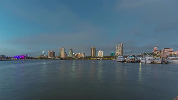 Time lapse video of sunrise over Saint Petersburg harbor in Florida