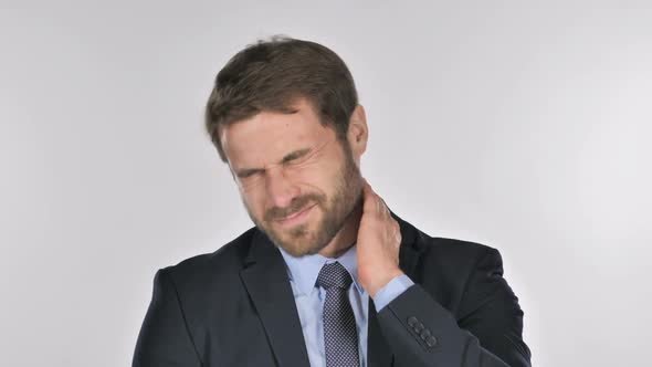 Businessman with Neck Pain White Background