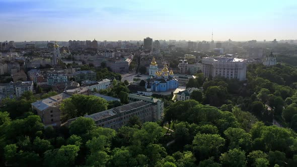 Aerial Video of the City of Kiev Centre at Sunny Day