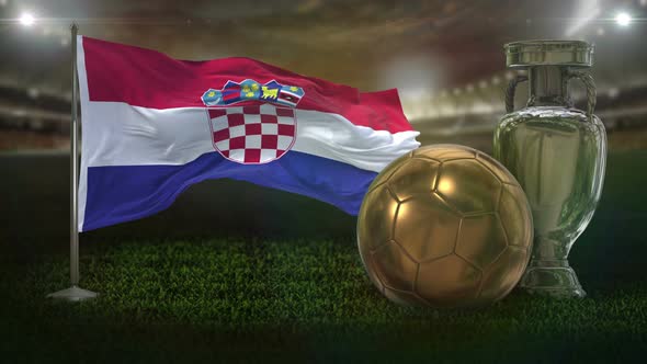 Croatia Flag With Football And Cup Background Loop