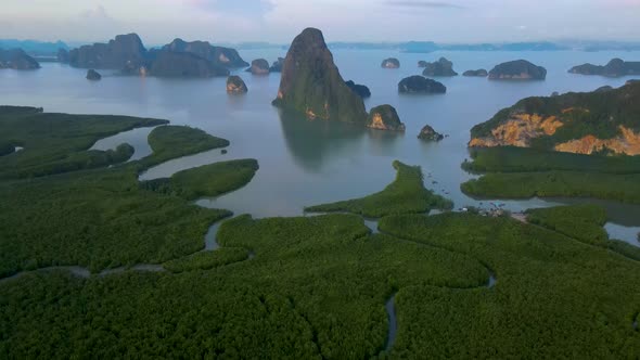Sametnangshe View of Mountains in Phangnga Bay with Mangrove Forest in Andaman Sea Thailand