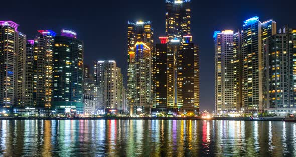 Busan Marina City Skyscrapers Illluminated in Night