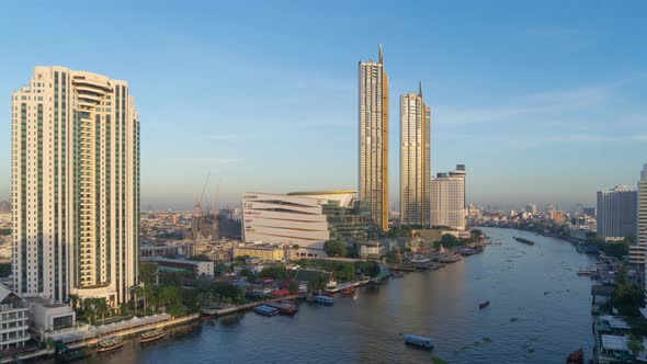 Time lapse of aerial view of Icon Siam with Chao Phraya River, Bangkok Downtown. Thailand