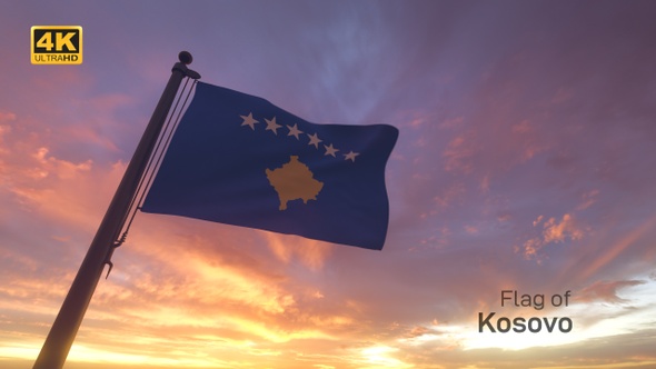 Kosovo Flag on a Flagpole V3 - 4K