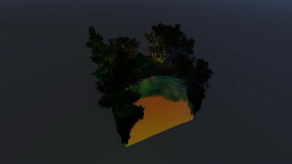 Isometric house in the middle of the yellow jungle at night