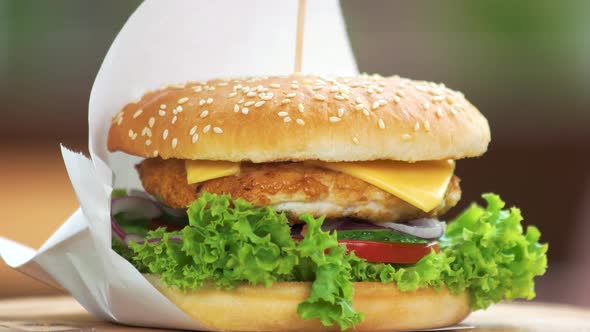 Chicken Burger Close Up.