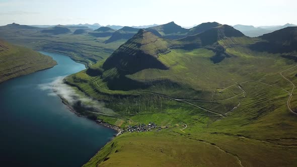 Aerial View of a Funningur Scenic Point Faroe Islands