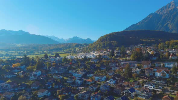 Aerial view of Spiez Switzerland for tourism travel ideas in Europe