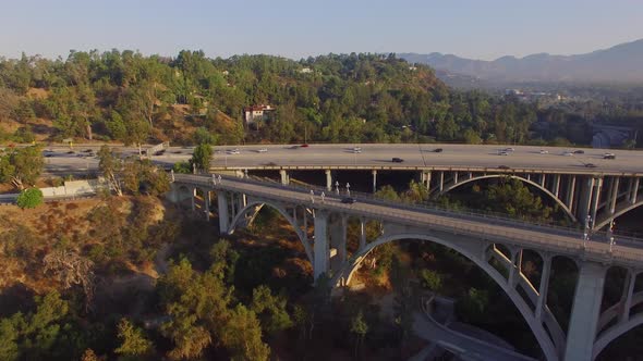 Aerial Of A Freeway And Bridge