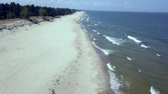 AERIAL with Sandy Beach of Baltic Sea in Poland