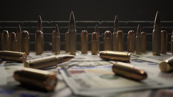 Ammo bullets standing on a pile of money in an endless, looping animation. 4KHD