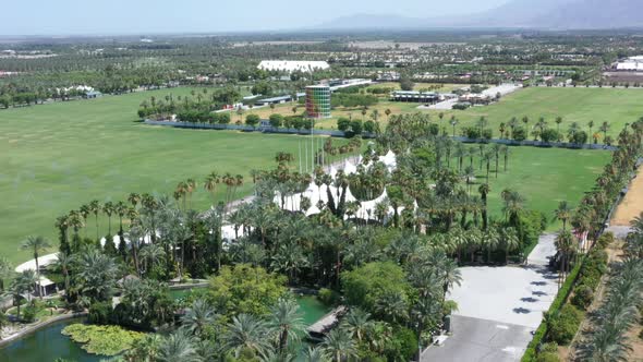 Empty, desolate and closed Empire polo club in green rural countryside at Coachella Valley Music Art