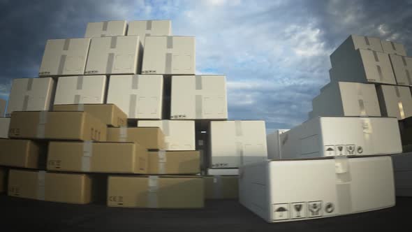 Merchandise distribution center. Storage of the big brown cardboard boxes.