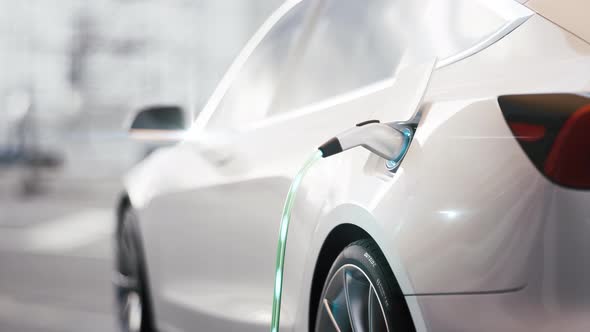 Electric Car Charging At A Charging Station