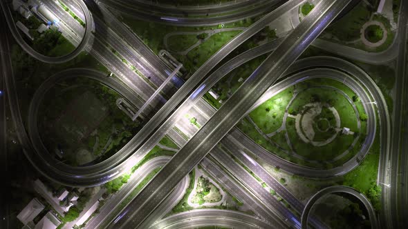 4K : Hyperlapse drone shot over highway multi-level junction road.