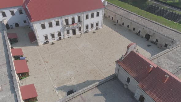 Aerial view of a palace courtyard