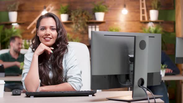 Portrait of Beautiful Businesswoman in Casual Clothes Looking at the Camera