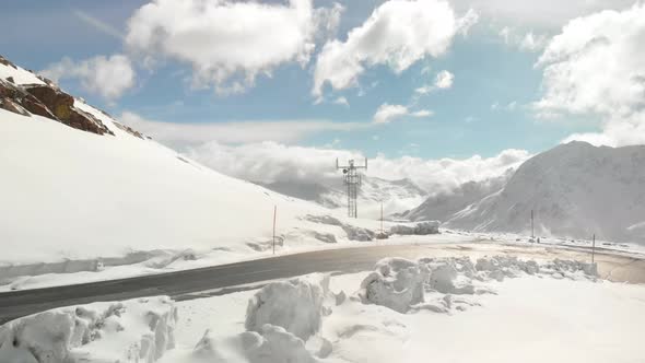 drone shot of the mountains full of snow in the austrian alps - Sölden, Austria