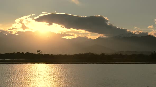 Italian Rice Fields in Vercelli at Sunset in Summer Day