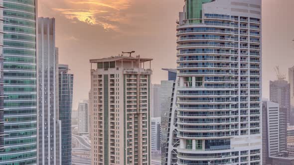 Residential and Office Buildings in Jumeirah Lake Towers District Timelapse in Dubai