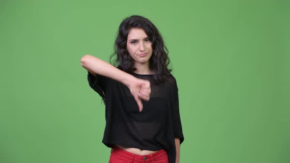 Young Beautiful Woman Giving Thumbs Down