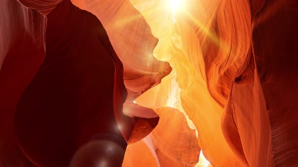 Various Red and Orange Rocks in Antelope Canyon, Midday Sun Hits the Antelope Canyon Whimsically