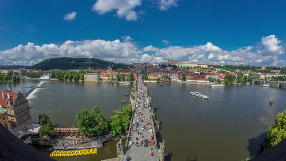 Charles Bridge and Prague Castle Timelapse View From the Bridge Tower Czech Republic