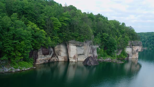 West Virginia large cliffs and lake