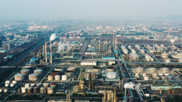 Aerial view oil refinery