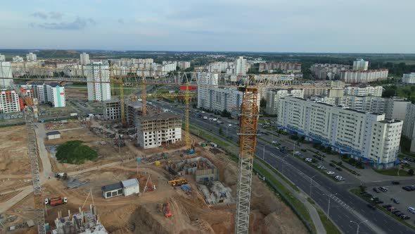 Aerial View Of The New Urban Development. New Houses Are Being Built.