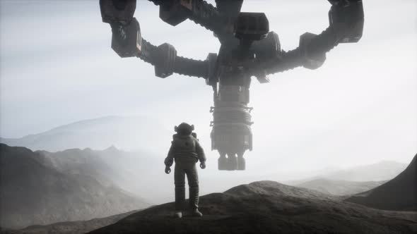 Astronaut on Another Planet with Dust and Fog