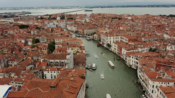 Drone Panoramic View of Venice with Traditional Houses and Grand Canal