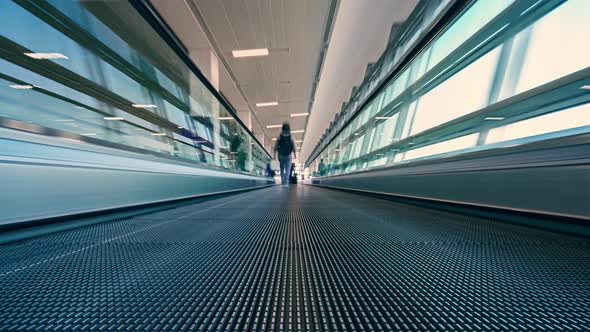 4K Motion blur timelapse of moving escalator in the Airport 