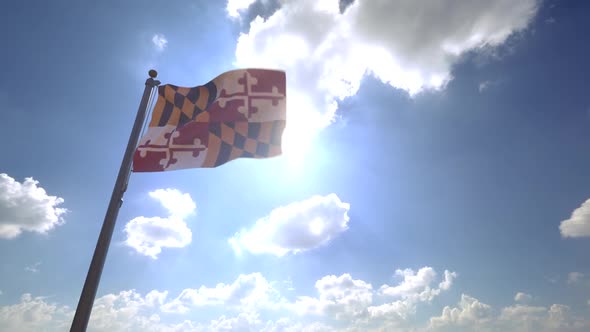 Maryland State Flag on a Flagpole V4