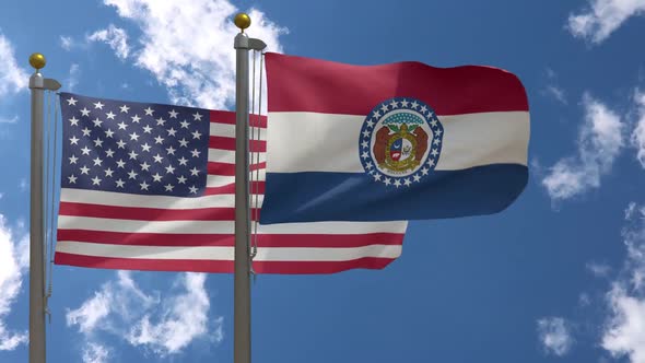 Usa Flag Vs Missouri State Flag  On Flagpole