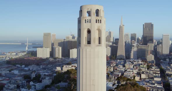 Aerial View of the Coit Tower and San Francisco Skyline in Background