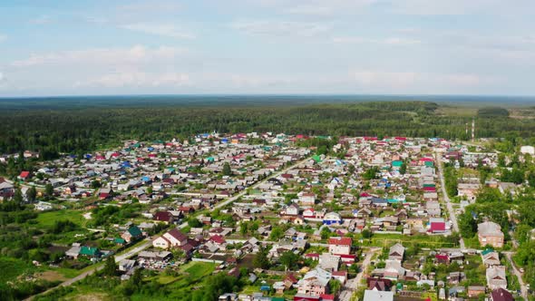 Panorama of Village with Cottages Household Plots