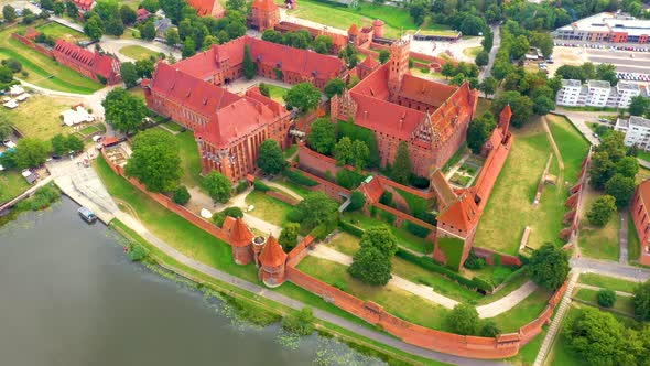 Malbork on the Nogat river the largest medieval brick castle from the bird's eye view