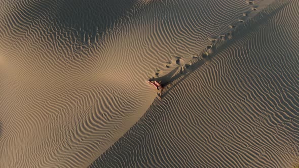 Woman is Sitting on a Sand Dune and Pouring Sand Out of Her Hands UAE