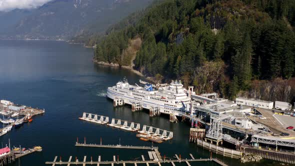 Panoramic Natural Scenery And Maritime Seaport Of BC Ferries In Horseshoe Bay, BC, West Vancouver, C