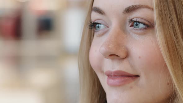 Extreme Closeup Beautiful Caucasian Woman Carefree Looking Away Attractive Millennial Lady with