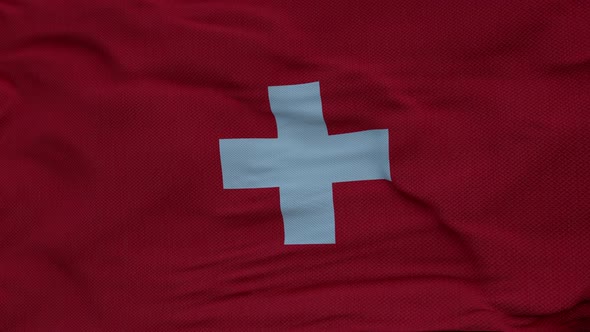 Flag of Switzerland Waving in the Wind Against Deep Beautiful Clouds Sky