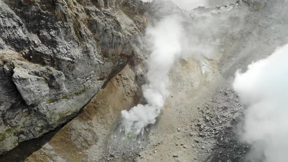 Aerial View of Fumaroles in Crater of Mutnovsky Volcano