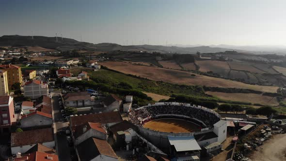 4K Drone footage of a bullfight ring in Portugal (Plaza de Toros)