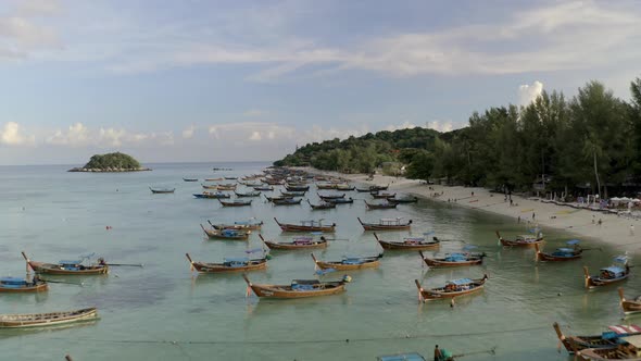 Drone Flying Over the Boats During Pandemic No Tourism on the Islands