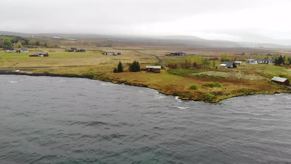 Aerial View of a Lake House Iceland