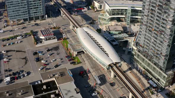 Aerial View Of Brentwood Town Centre Station In Burnaby, British Columbia, Canada.