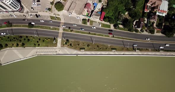 Top Down Street View of Freeway Busy City Rush Hour Heavy Traffic Jam Highway.