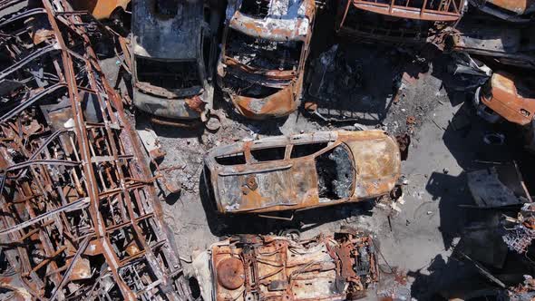 War in Ukraine a Dump of Shot and Burned Cars in the City of Irpen Near Kyiv